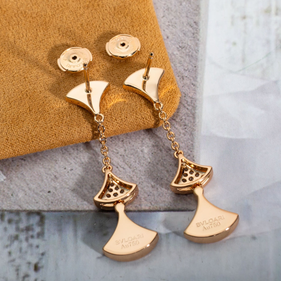 trendy fan set with diamonds long hanging white fritillaria rose gold earrings eha83