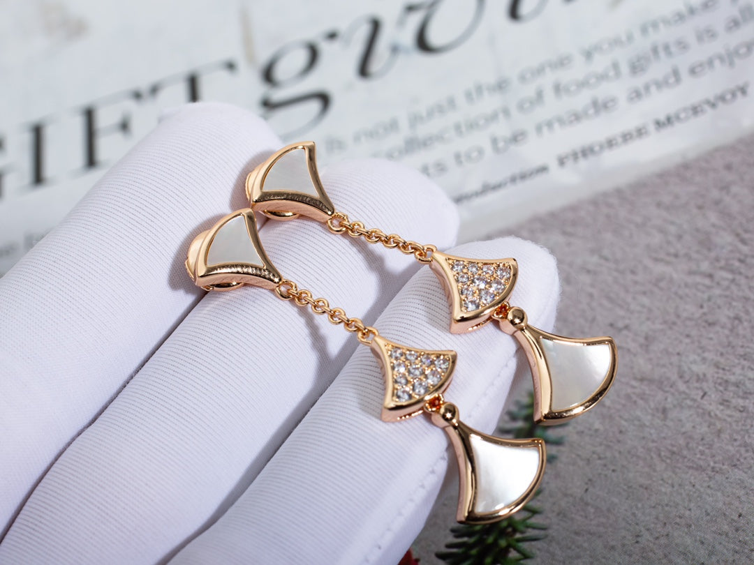 trendy fan set with diamonds long hanging white fritillaria rose gold earrings eha83