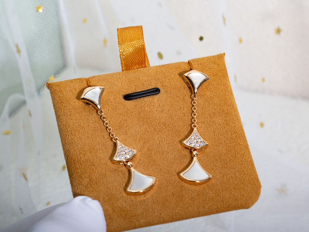 trendy fan set with diamonds long hanging white fritillaria rose gold earrings eha83