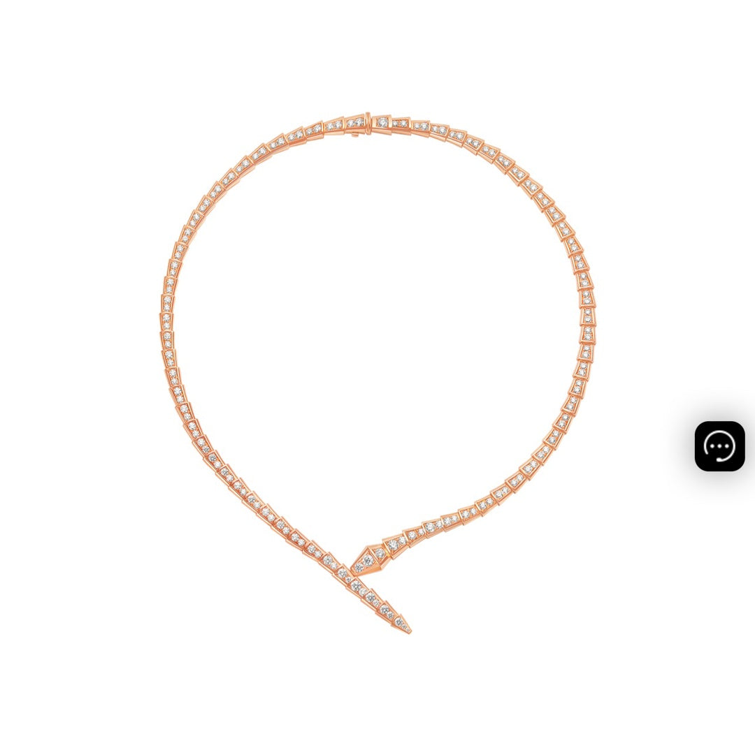 New Rose Gold Full Diamond Snake Necklace Exquisite and Fashionable Versatile Collar Chain XLA55