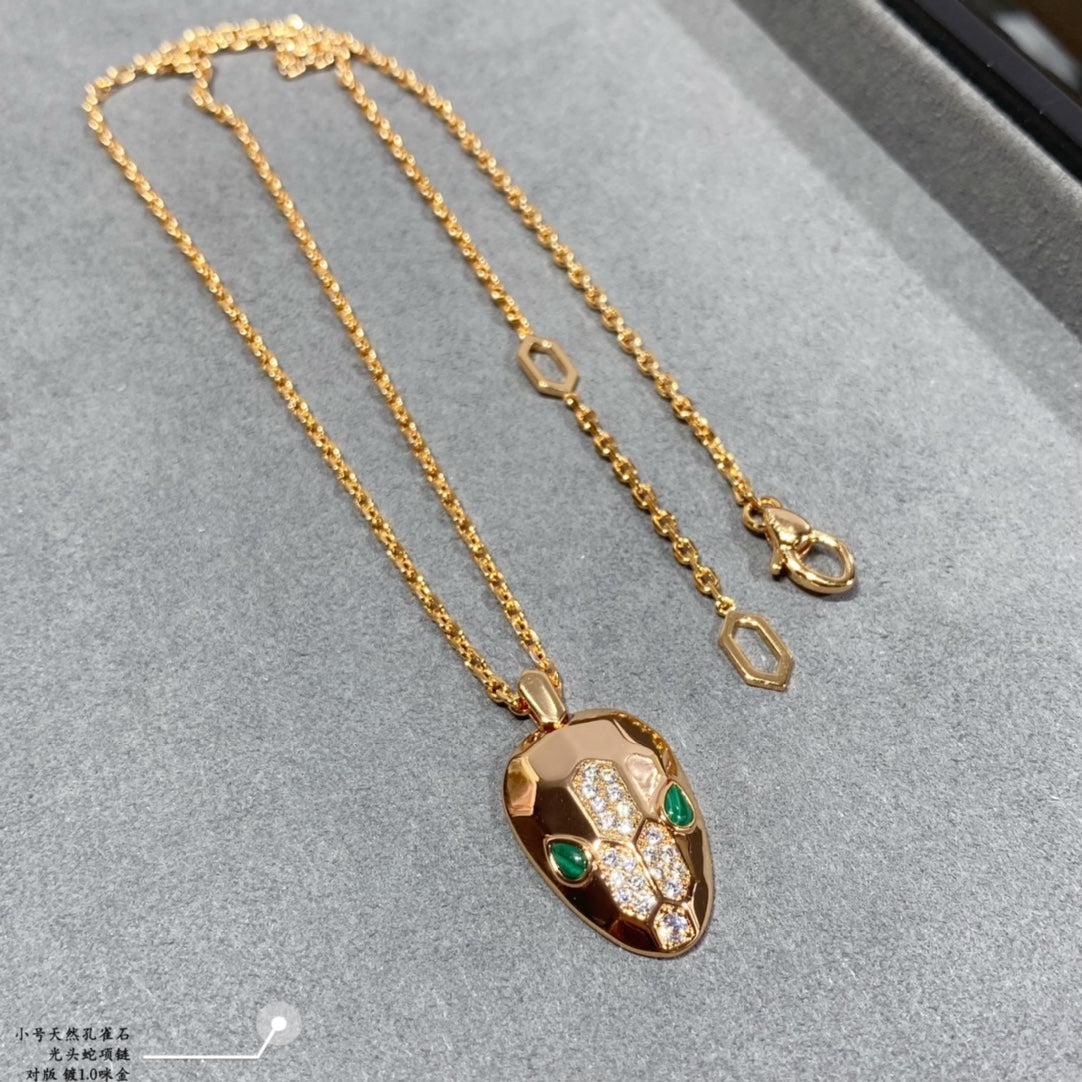 Bulgari Small Gold Natural Malachite Bald Snake Necklace XLA58