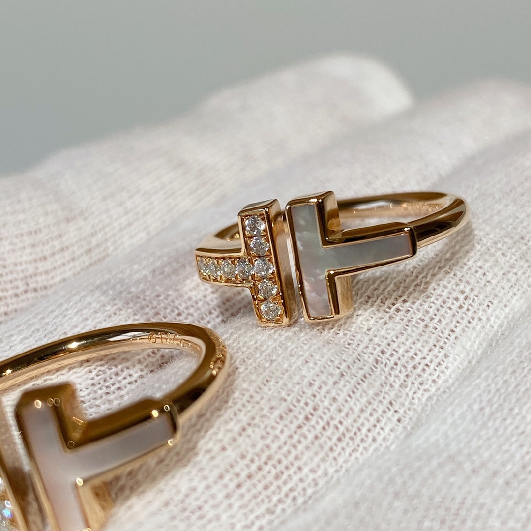 fashionable high end v gold double t open ring beimu style rose gold ring jza27