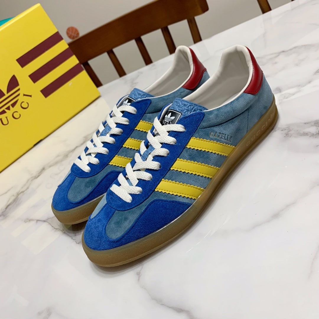 Co branded color blocking three bar German training casual couple versatile blue sports shoes XZH69