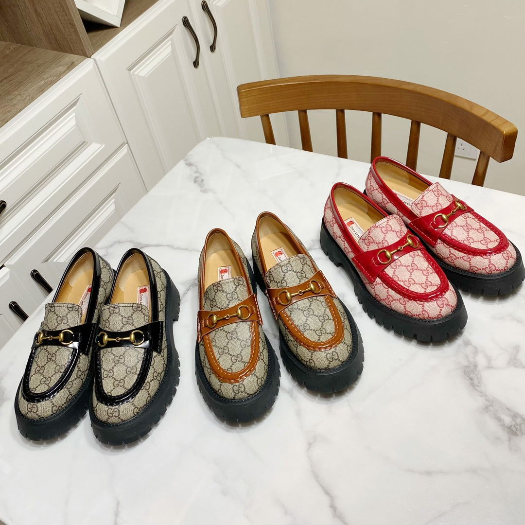 guccis new summer thick sole solid color loafers fashionable sponge cake shoes xzh73