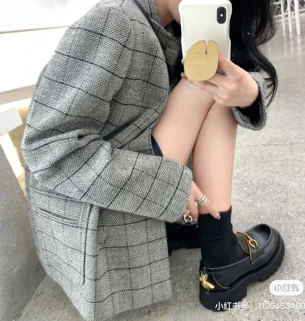 ggs new little leather shoes british style gold bee thick sole single shoes internet red lefu shoes xzh110