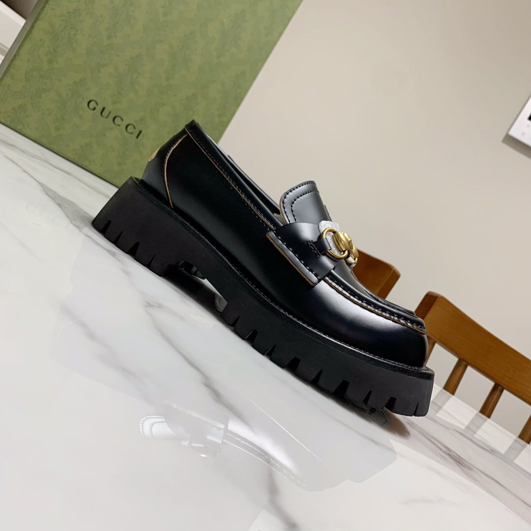 ggs new little leather shoes british style gold bee thick sole single shoes internet red lefu shoes xzh110