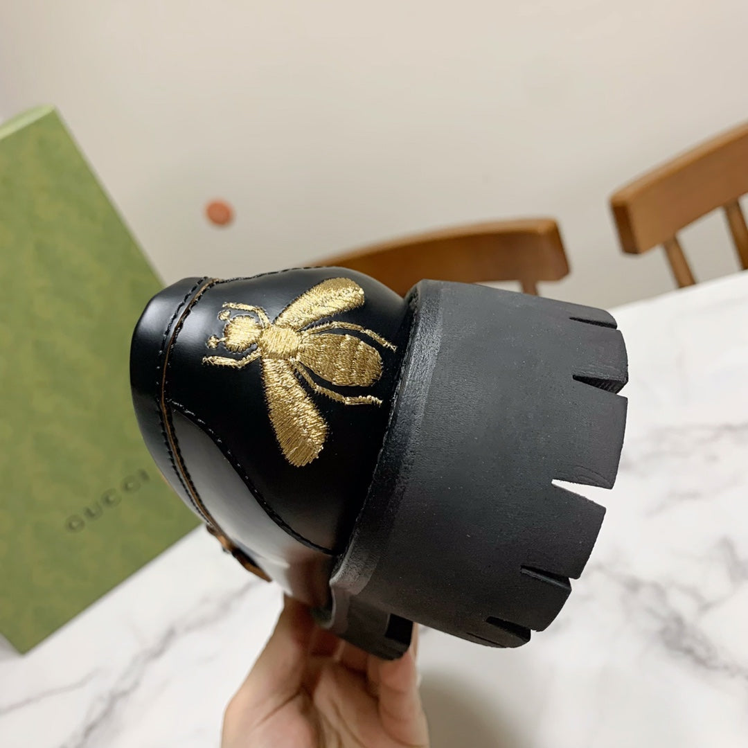 ggs new little leather shoes british style gold bee thick sole single shoes internet red lefu shoes xzh110