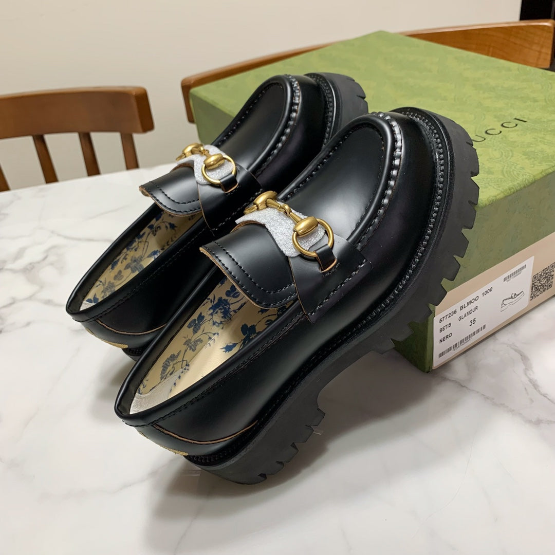 ggs new little leather shoes british style gold bee thick sole single shoes internet red lefu shoes xzh110