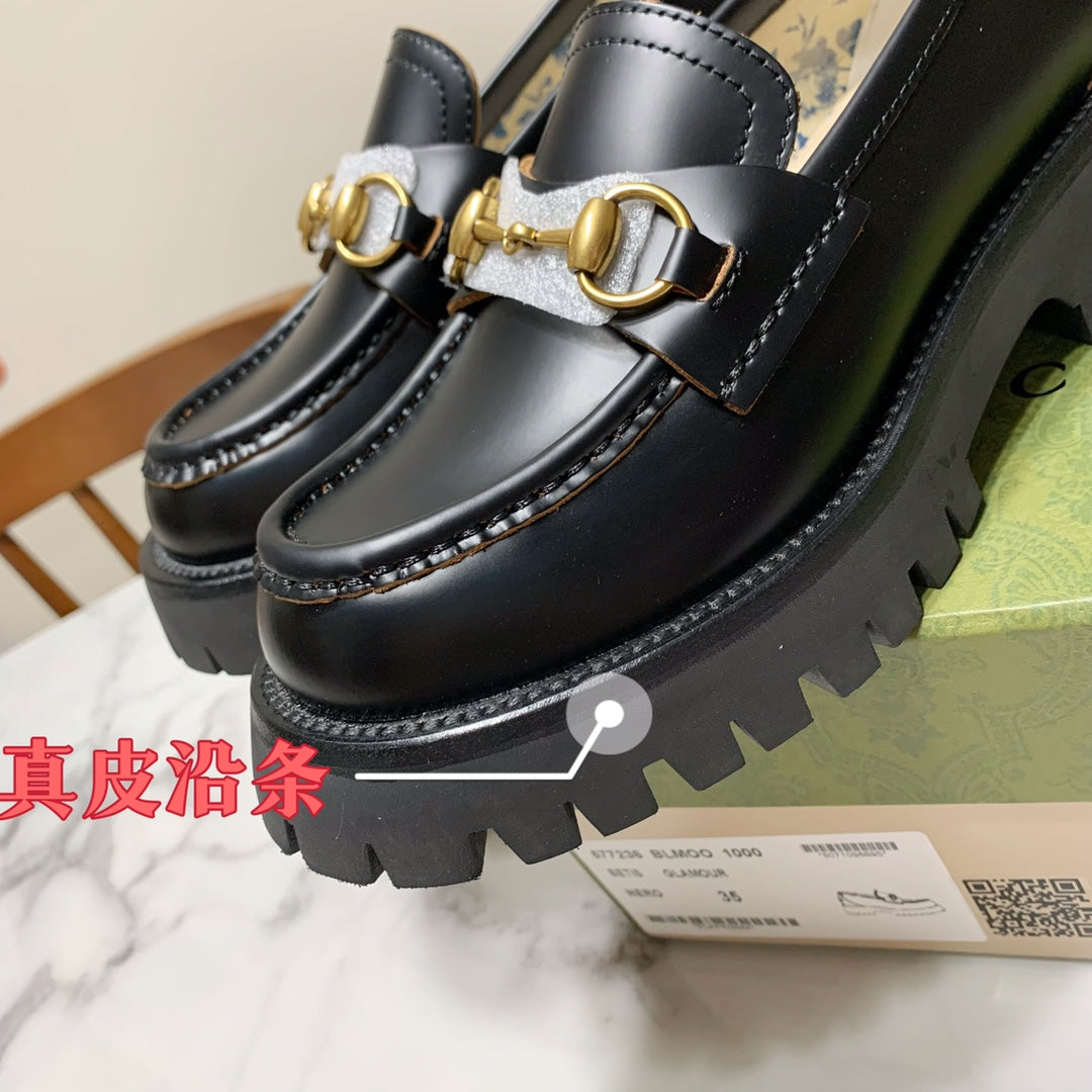 ggs new little leather shoes british style gold bee thick sole single shoes internet red lefu shoes xzh110