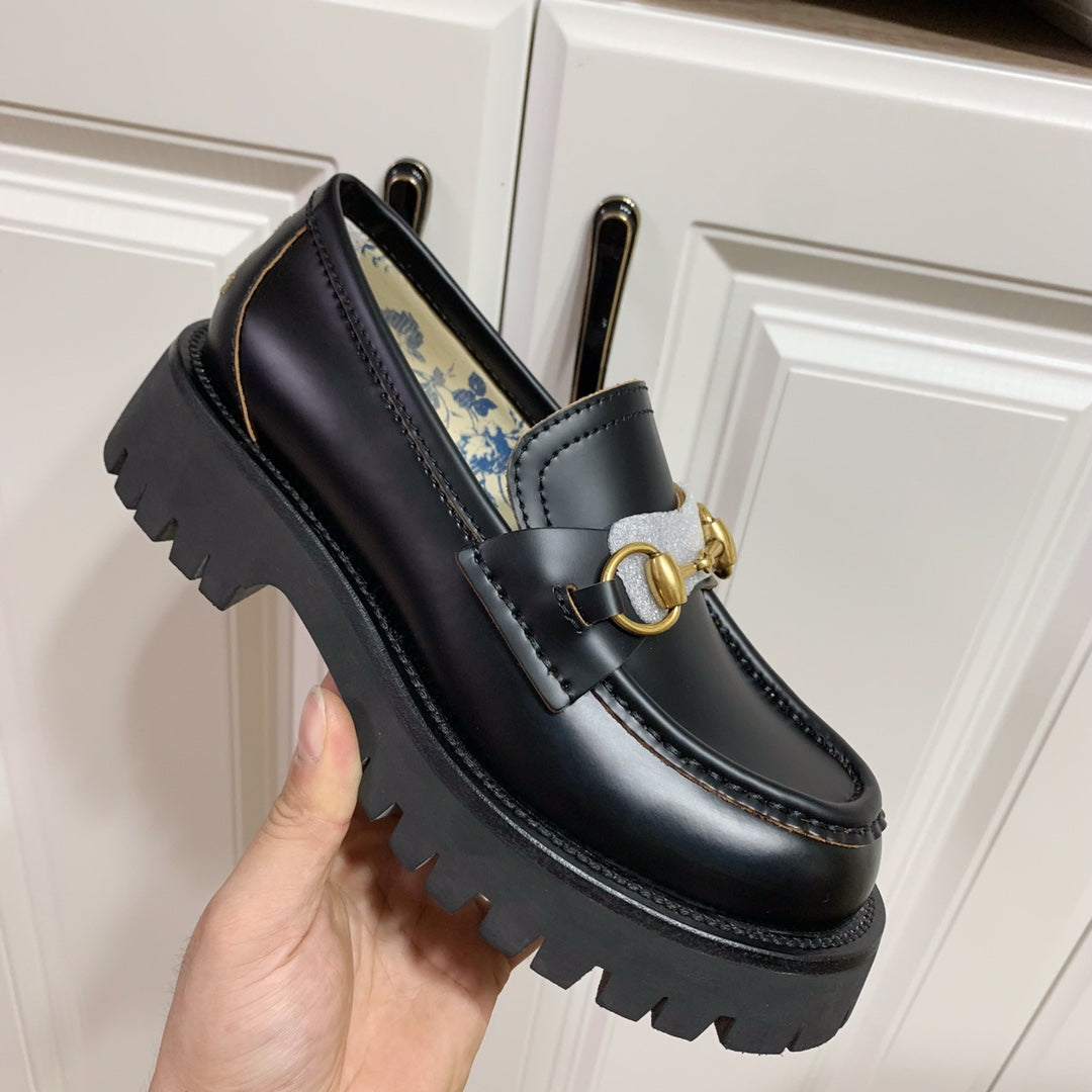 ggs new little leather shoes british style gold bee thick sole single shoes internet red lefu shoes xzh110