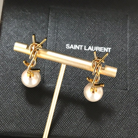 ysl new personalized gold letter pearl earrings eha100