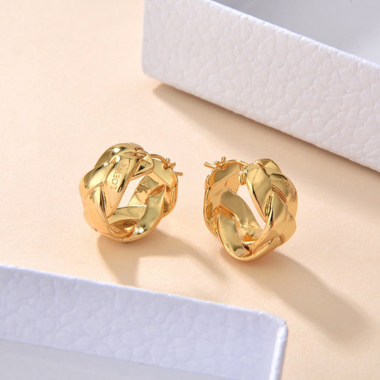 fashionable line wrapped versatile twisted gold circle earrings eha94