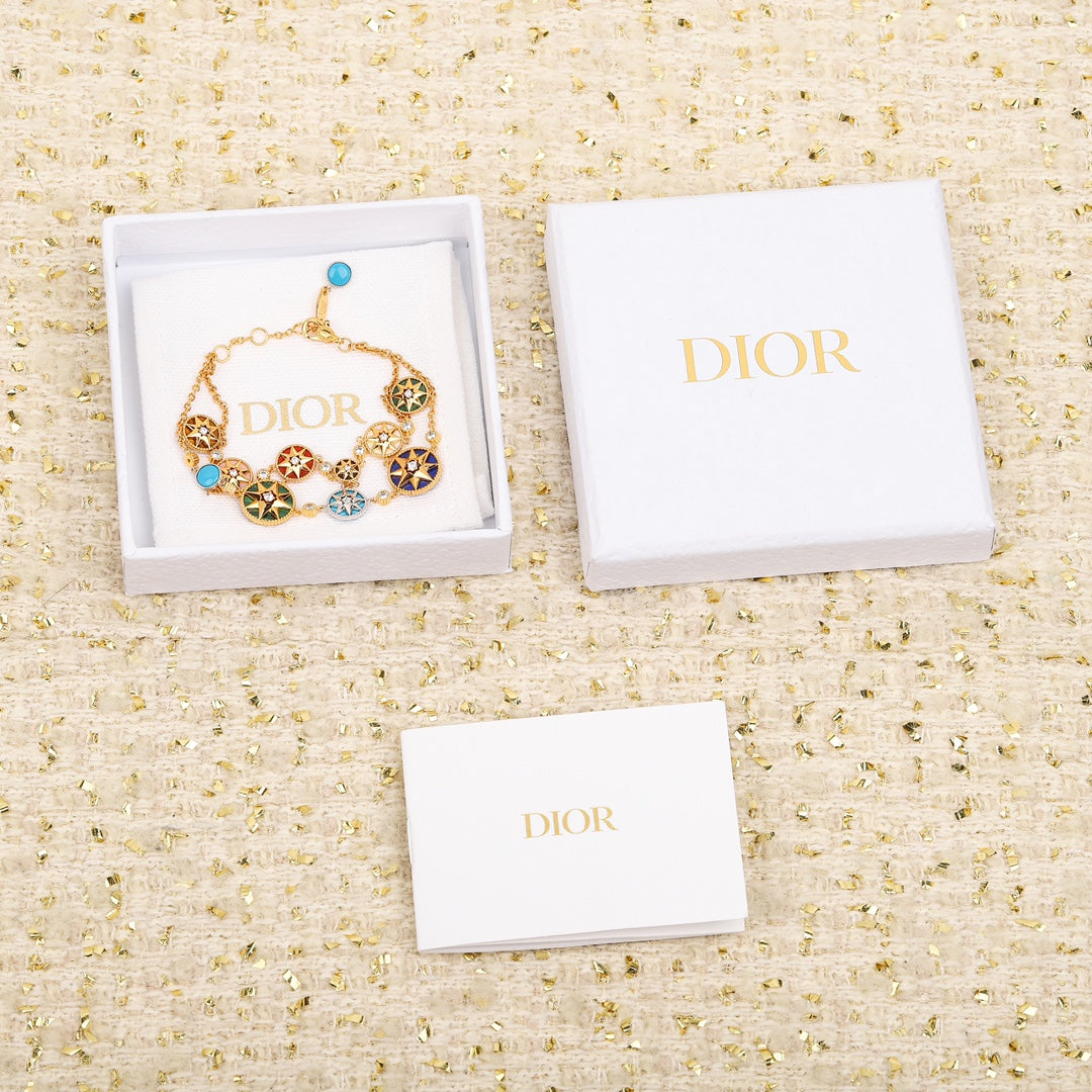 advanced diamond inlaid double layer eight pointed star compass color bracelet sla43