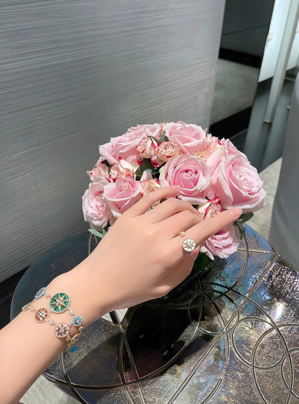 advanced diamond inlaid double layer eight pointed star compass color bracelet sla43