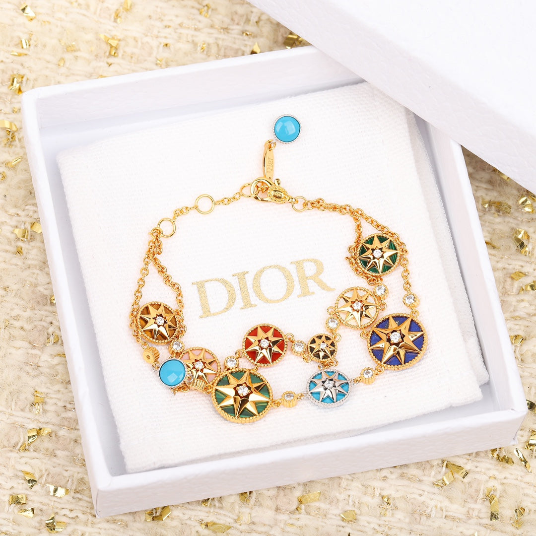 advanced diamond inlaid double layer eight pointed star compass color bracelet sla43