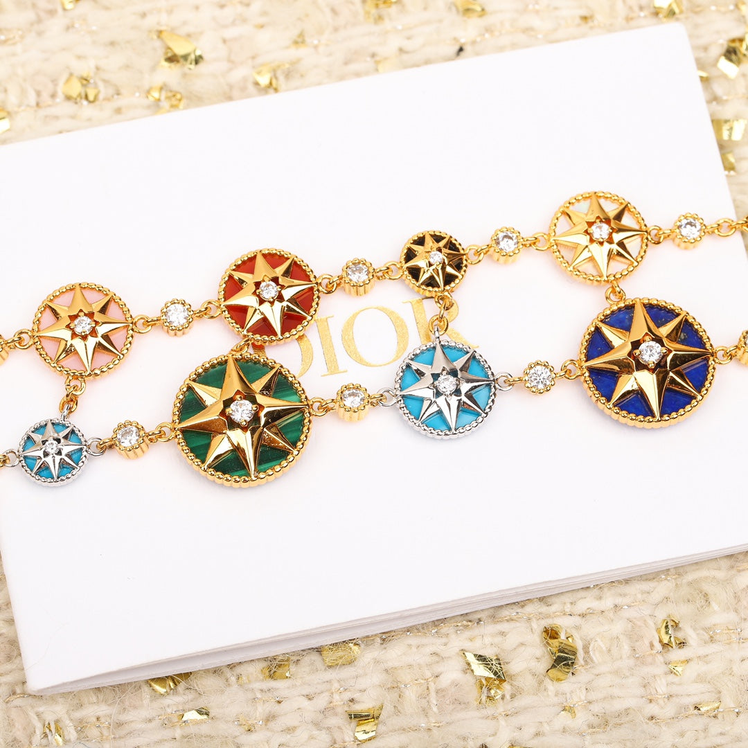 advanced diamond inlaid double layer eight pointed star compass color bracelet sla43