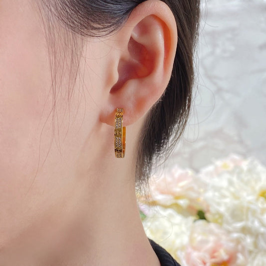 cartier light luxury two rows of diamond full sky star rose gold big circle earrings eha109