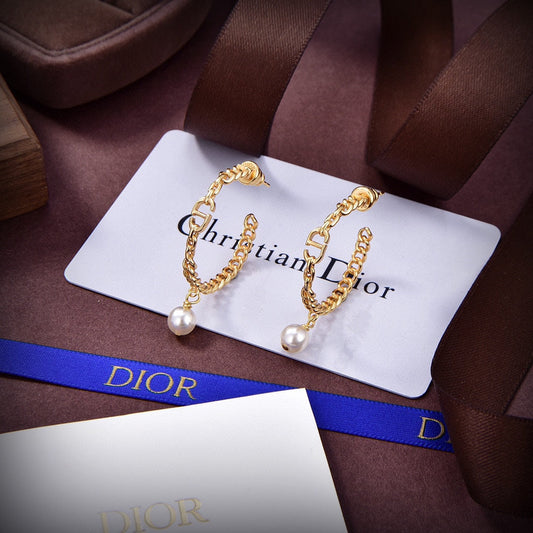 dior new pearl gold chain letter cd earrings eha113