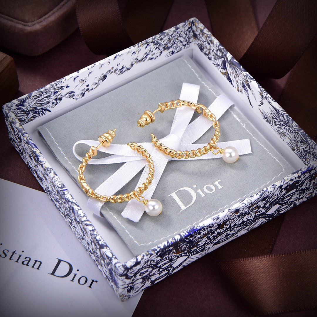 dior new pearl gold chain letter cd earrings eha113