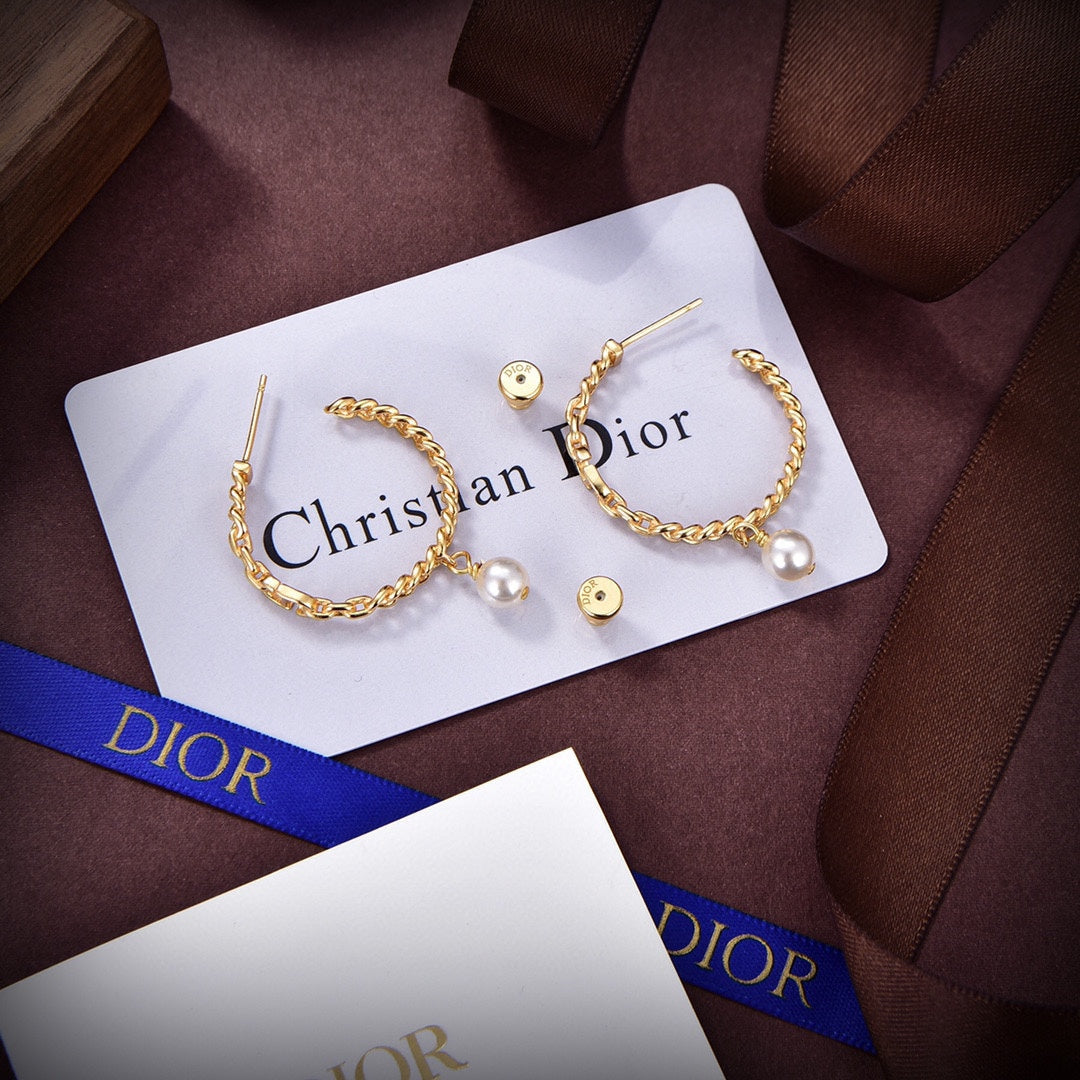 dior new pearl gold chain letter cd earrings eha113