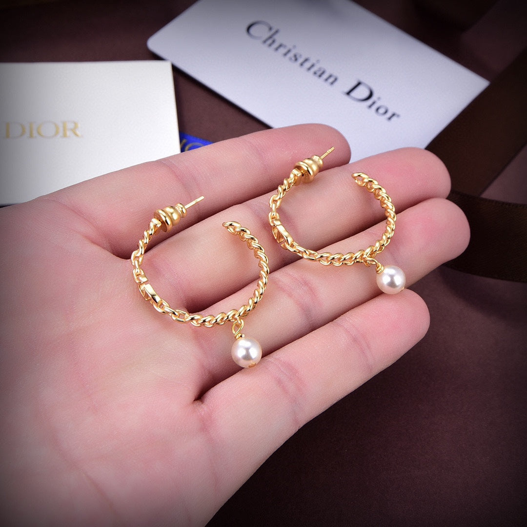dior new pearl gold chain letter cd earrings eha113