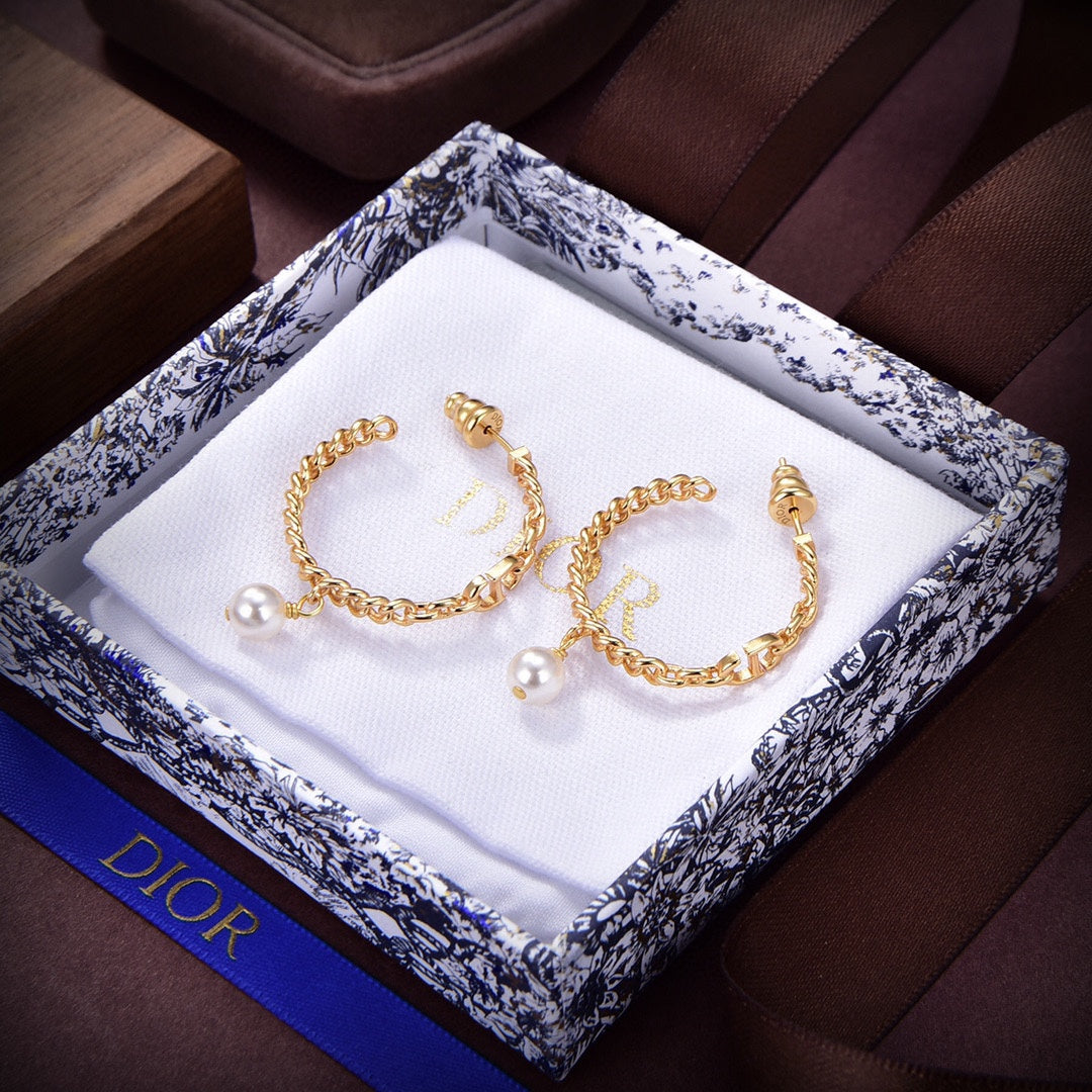 dior new pearl gold chain letter cd earrings eha113
