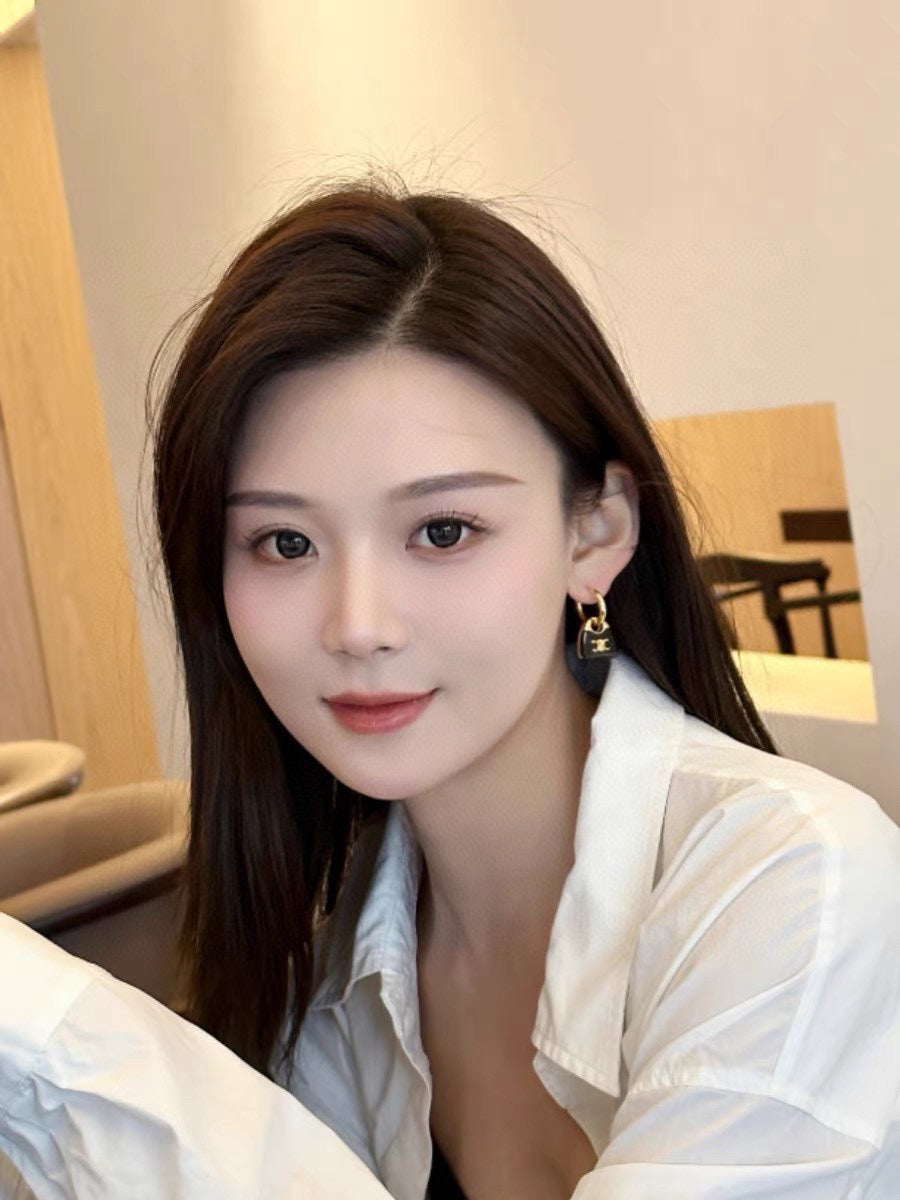 celines new black enamel personalized bag with gold earrings eha101