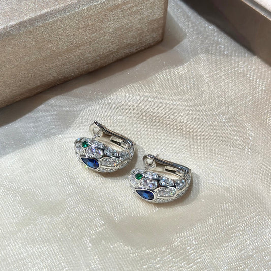 high end diamond sapphire silver snake patterned earrings eha115