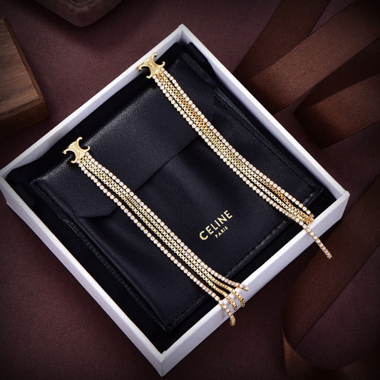 fashionable new tassel metal 18k long earrings eha131