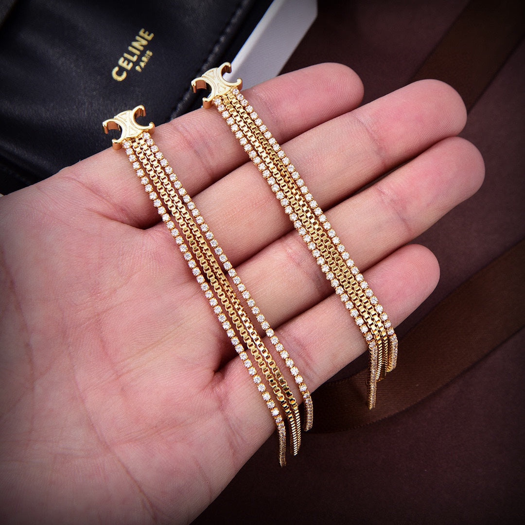 fashionable new tassel metal 18k long earrings eha131