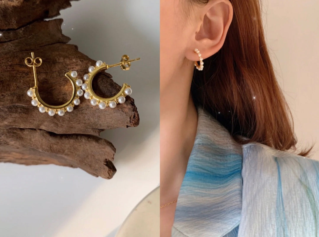 celines new fashionable gold circle pearl earrings eha122