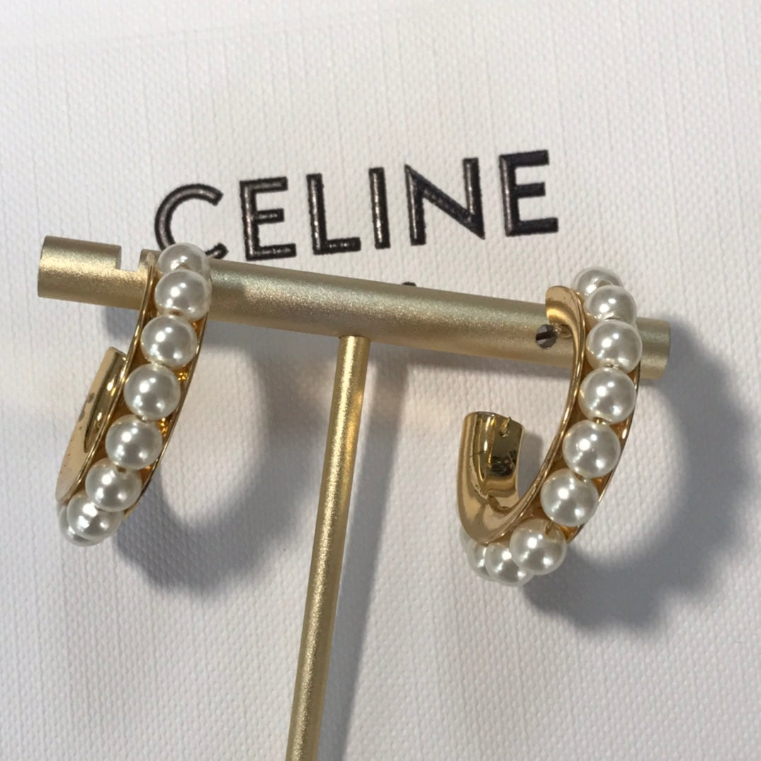 celines new fashionable gold circle pearl earrings eha122