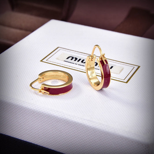 miumius new oil dropping red premium circle earrings eha99