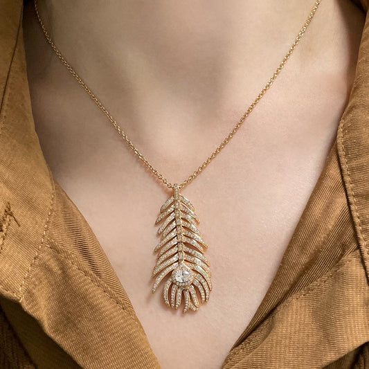 Baoshilong Medium Full Diamond Rose Gold Silver Feather Tassel Necklace XLA86