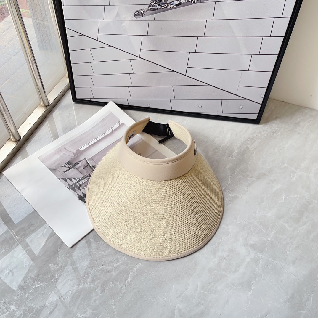 new sunshade beige double layer sunscreen straw weaving empty top hat mza47