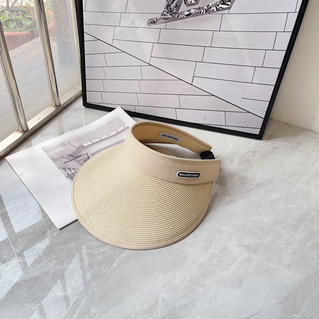 new sunshade beige double layer sunscreen straw weaving empty top hat mza47