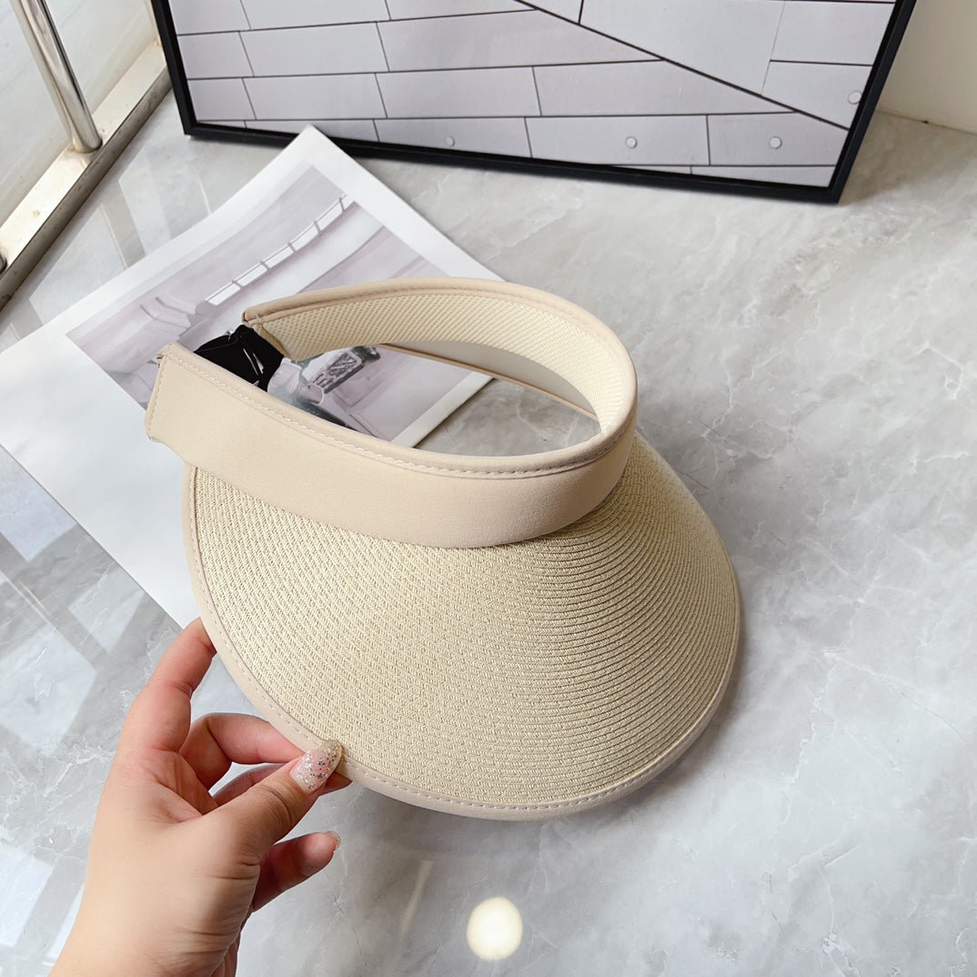 new sunshade beige double layer sunscreen straw weaving empty top hat mza47