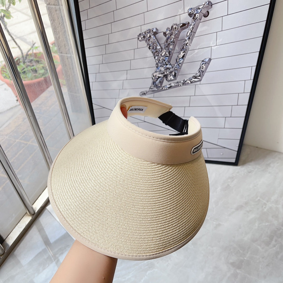 new sunshade beige double layer sunscreen straw weaving empty top hat mza47