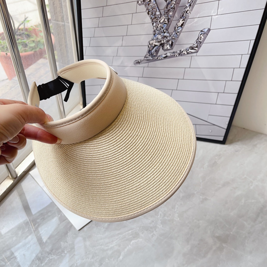 new sunshade beige double layer sunscreen straw weaving empty top hat mza47