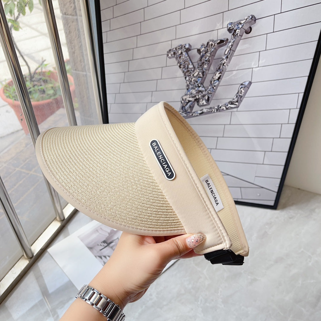 new sunshade beige double layer sunscreen straw weaving empty top hat mza47