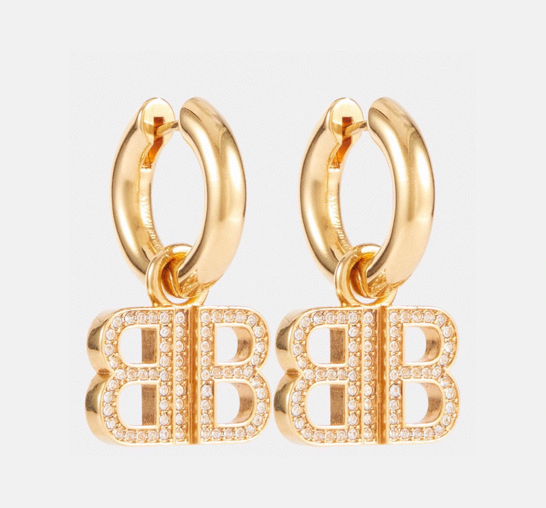 european and american personality b letter diamond inlaid popular gold earrings eha119