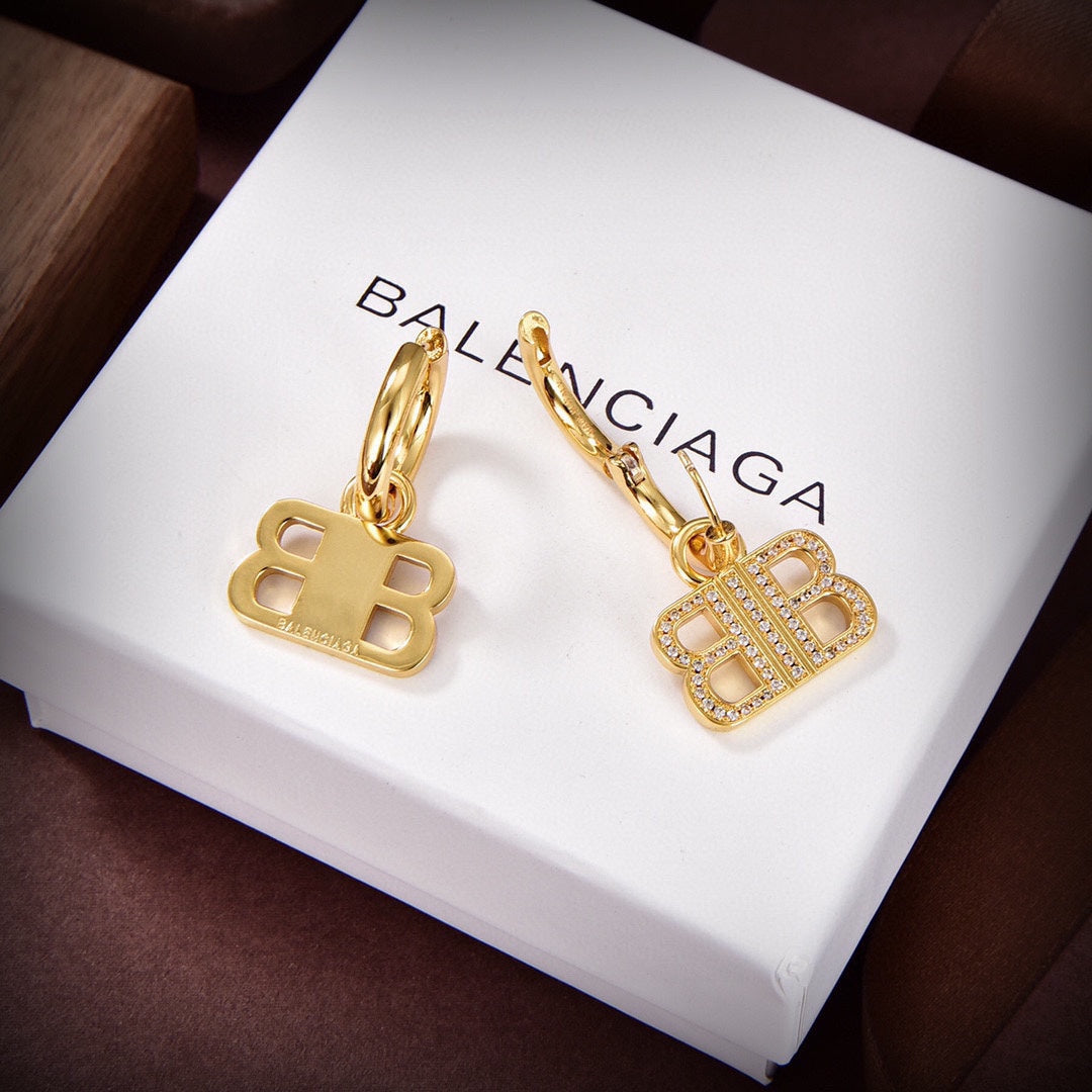 european and american personality b letter diamond inlaid popular gold earrings eha119