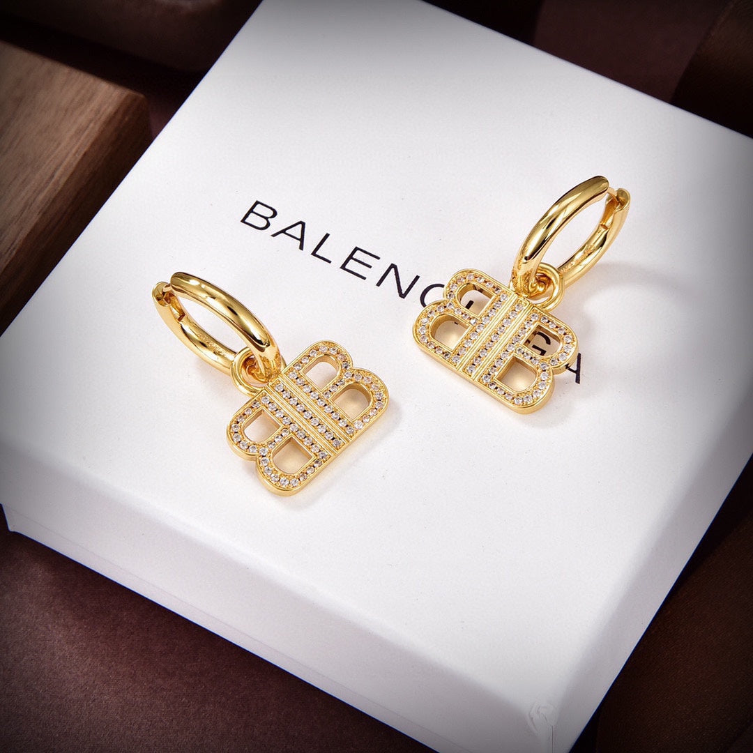 european and american personality b letter diamond inlaid popular gold earrings eha119