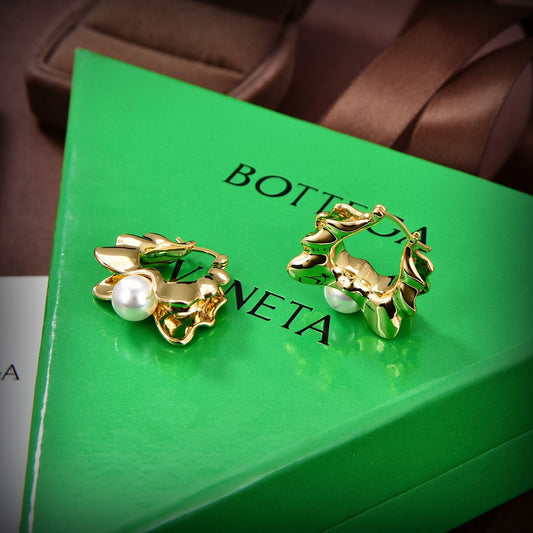 french 3d bv gold wave circle pearl earrings eha98