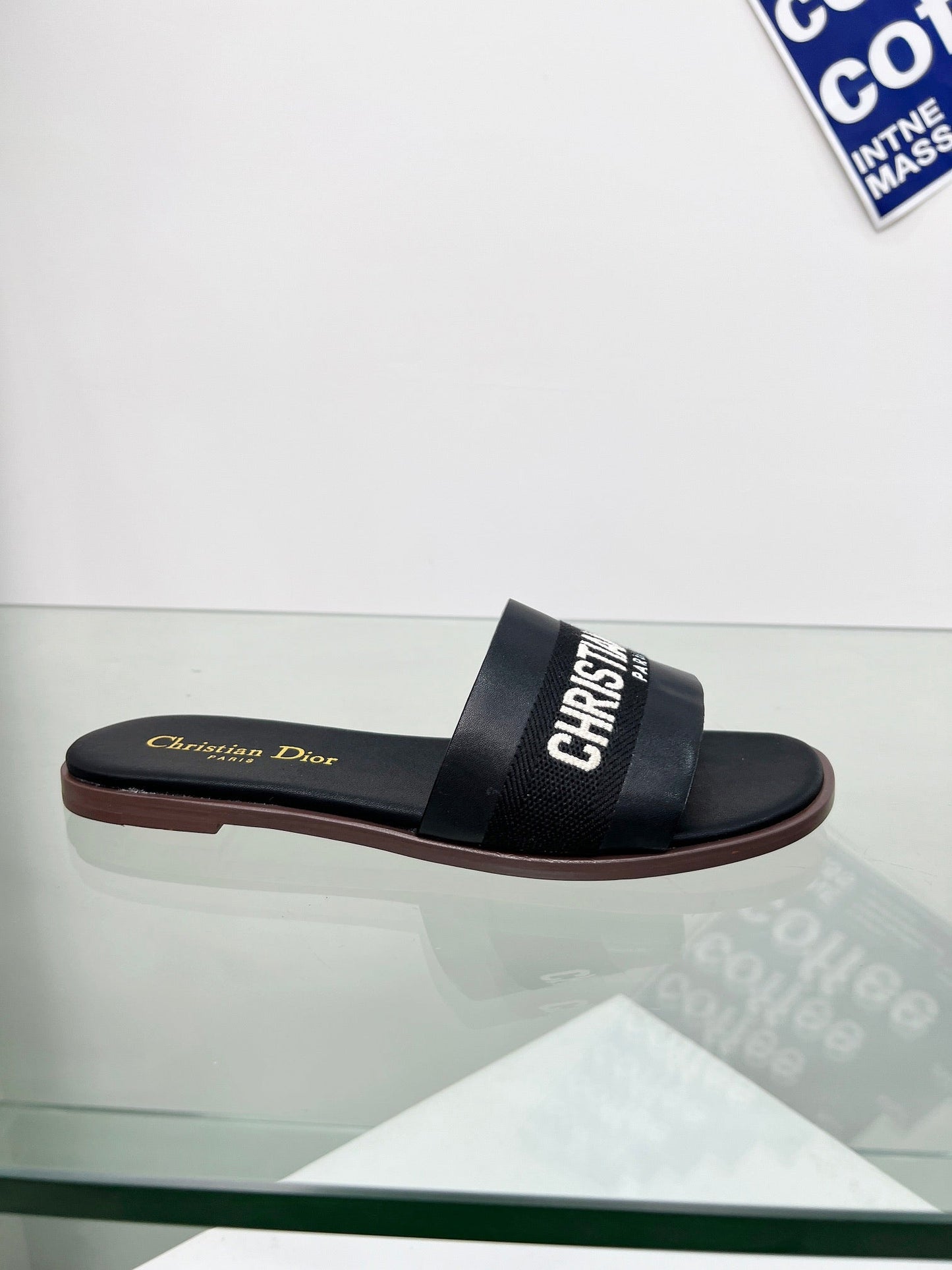 Black embroidered letter flat bottomed color block women's slippers XZH159