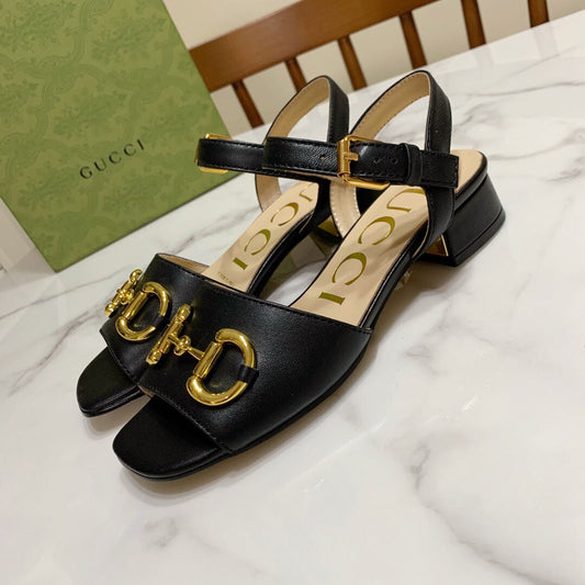 Square toe open toe thick heel black ugly and cute sandals XZH165