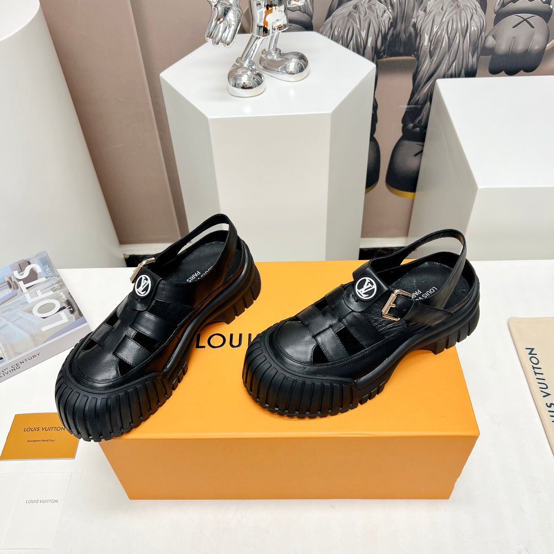 Retro black round toe casual sandals XZH185