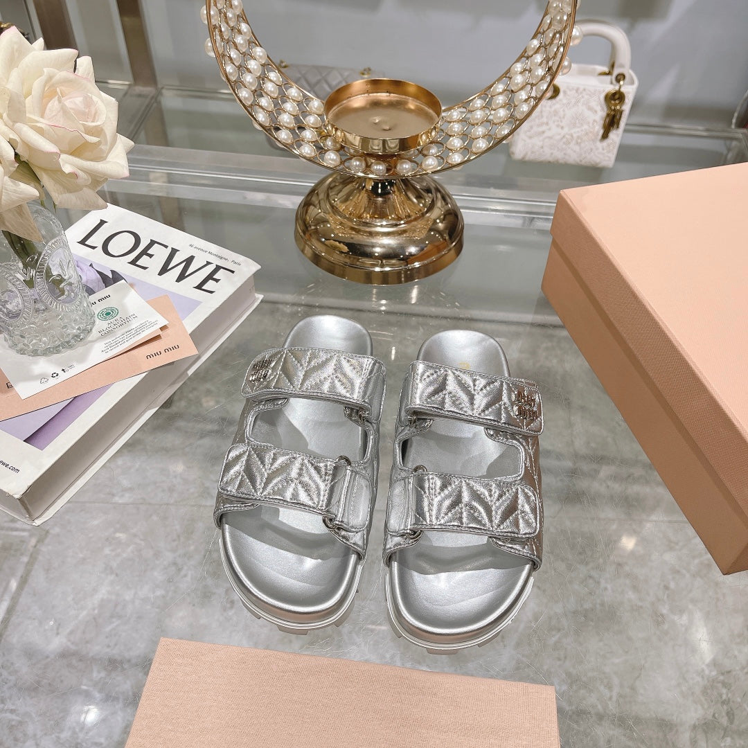 silver thick sole soft sole velcro open toe slippers xzh192