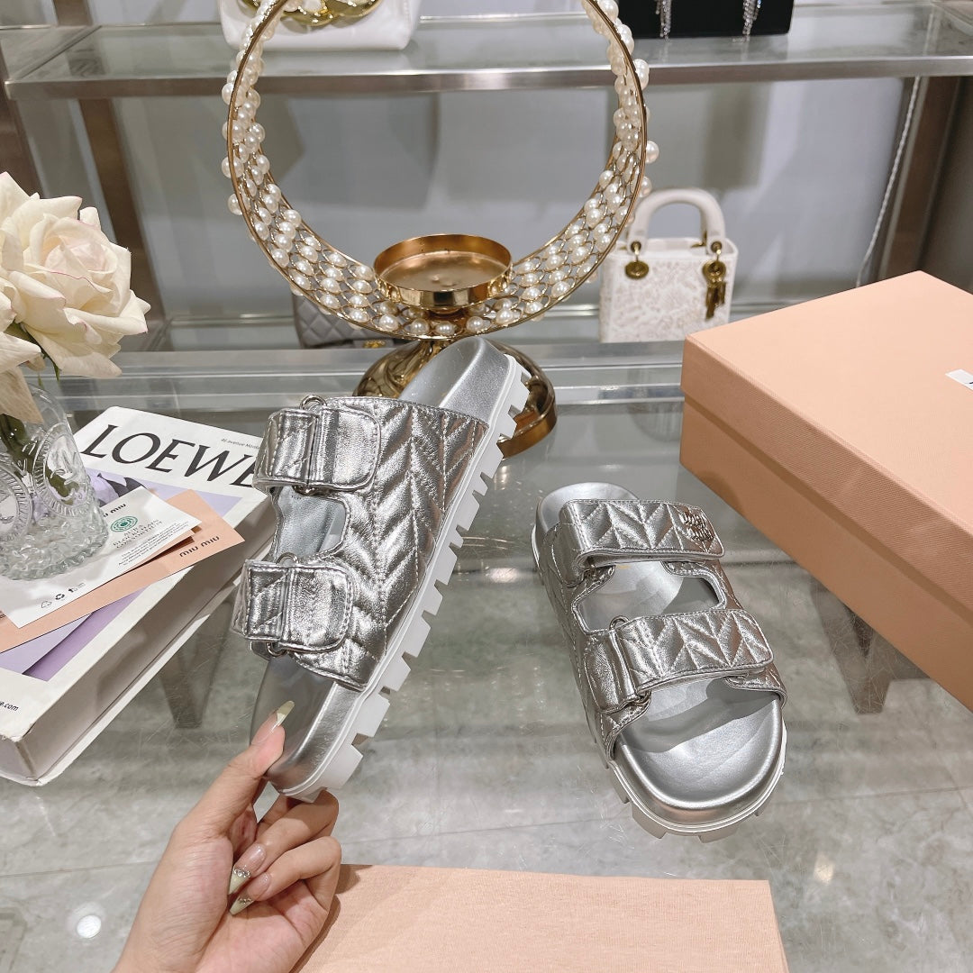 silver thick sole soft sole velcro open toe slippers xzh192