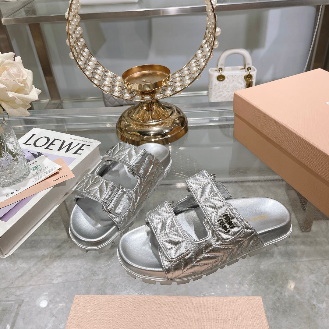 silver thick sole soft sole velcro open toe slippers xzh192